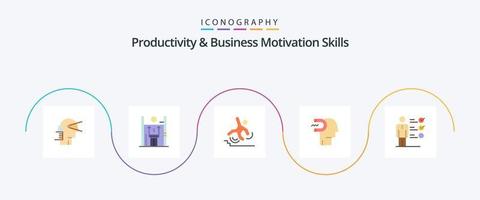 produtividade e habilidades de motivação de negócios flat 5 icon pack incluindo humano. poder de influência. melhoria. cair. fracassado vetor