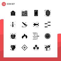 16 conceito de glifo sólido para sites móveis e aplicativos usam vestido smartphone ginásio relógio de mão editável elementos de design vetorial vetor
