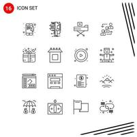 pacote de 16 sinais e símbolos de contornos modernos para mídia impressa na web, como elementos de design de vetores editáveis de promoção de cama de funcionário