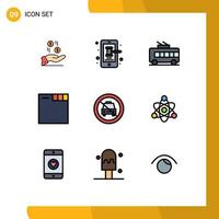 conjunto de pictogramas de 9 cores planas de linha preenchida simples de guias de comércio da web com deficiência elementos de design de vetores editáveis de trólebus