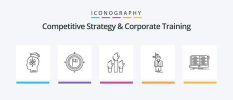 estratégia competitiva e pacote de ícones da linha 5 de treinamento corporativo, incluindo desenvolver. análise. mecanismo. habilidade. humano. design de ícones criativos vetor