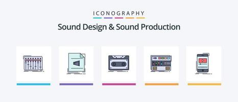 design de som e linha de produção de som cheia de 5 ícones, incluindo módulo. prateleira. registro. estúdio. equalização. design de ícones criativos vetor