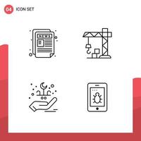 grupo de 4 sinais e símbolos de cores planas de linha preenchida para cartas de notícias de mão de notícias guindaste elementos de design de vetores editáveis móveis