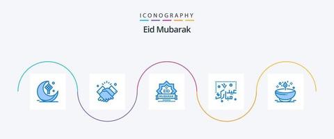 pacote de ícones eid mubarak azul 5 incluindo tipografia. eid. muçulmano. decoração. carimbo vetor