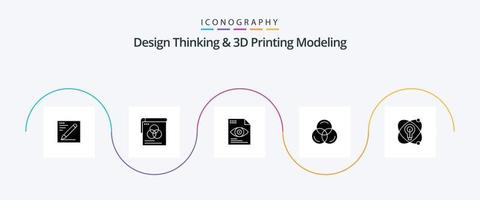 design thinking e dprinting modeling glyph 5 icon pack incluindo nuclear. átomo. Arquivo . rede. rgb vetor