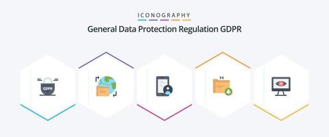 GDPR 25 Flat Icon Pack, incluindo segurança. pasta segura. gdpr. gdpr. documento vetor