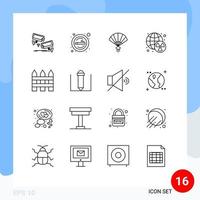 conjunto de pictogramas de 16 contornos simples de elementos de design de vetores editáveis de fumaça radioativa mundial da china nuclear