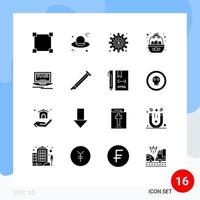 grupo de símbolos de ícones universais de 16 glifos sólidos modernos de elementos de design de vetores editáveis da tigela de páscoa de ovo da web
