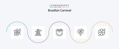 pacote de ícones da linha 5 do carnaval brasileiro, incluindo planta. floral. coco. camomila. moinho de vento vetor