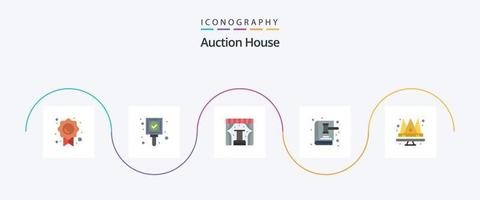 pacote de ícones de 5 planos de leilão, incluindo coroa. lei. show. martelo. leilão vetor