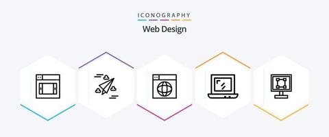 pacote de ícones de 25 linhas de design da web, incluindo design. colheita. Projeto. computador portátil. rede vetor