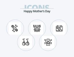 feliz dia das mães linha ícone pack 5 design de ícone. pasta de dentes. creme. calendário. mamãe. mensagem vetor