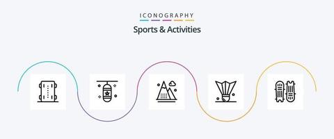 pacote de ícones de linha 5 de esportes e atividades, incluindo peteca de penas. badminton. acessório esportivo. natureza. jogos vetor