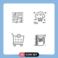 pacote de ícones vetoriais de estoque de 4 sinais e símbolos de linha para música, compras, música, carrinho de internet, elementos de design vetorial editáveis vetor