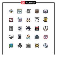 25 interface de usuário linha cheia pacote de cores planas de sinais e símbolos modernos de compras de navegador verifique elementos de design de vetores editáveis de tarefa de varejo