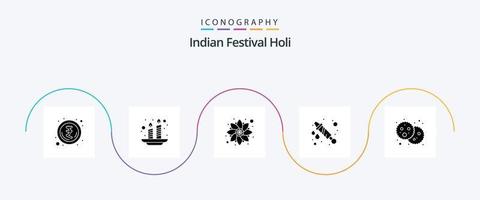 pacote de ícones holi glifo 5, incluindo festa. Comida. padronizar. pão. arma De Agua vetor