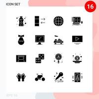 16 ícones criativos sinais e símbolos modernos de software de bomba de globo militar de computador elementos de design de vetores editáveis