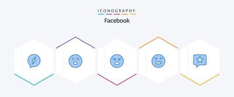 pacote de ícones azuis do facebook 25, incluindo favoritos. feliz. emoji. sorrir . bate-papo vetor