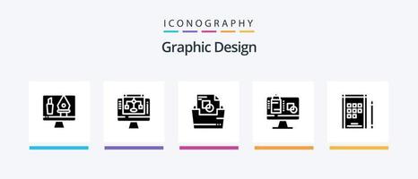 pacote de ícones de glifo 5 de design gráfico, incluindo tela. servidor . pasta. pasta de documentos. design de ícones criativos vetor