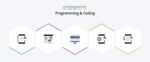 programação e codificação 25 pacotes de ícones planos, incluindo desenvolvimento. aplicativo. desenvolvimento. processo. desenvolve vetor