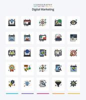 pacote de ícones cheios de 25 linhas de marketing digital criativo, como navegador. marketing. público. olho. publicidade digital vetor