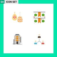 pacote de 4 ícones planos criativos de elementos de design de vetor editável de hotel de papel de comida de dormitório de celebração