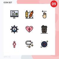 conjunto de 9 símbolos de símbolos de ícones de interface do usuário modernos para crescimento do coração gesto de carreira de açúcar editável elementos de design vetorial vetor