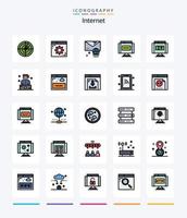 pacote de ícones cheios de 25 linhas de internet criativa, como ip. notícias. conta. Diário. comunicações vetor