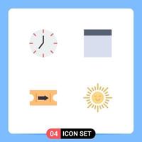 4 ícones criativos, sinais modernos e símbolos do relógio, bilhete multimídia, sol, elementos de design vetoriais editáveis vetor