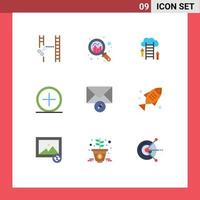 conjunto de cores planas de interface móvel de 9 pictogramas de além de criar elementos de design de vetores editáveis de servidor de círculo de nuvem