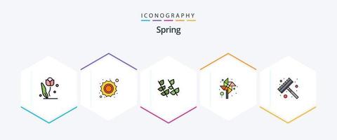 primavera 25 pacote de ícones de linha preenchida, incluindo ferramenta. cata-vento. dia. crianças. primavera vetor