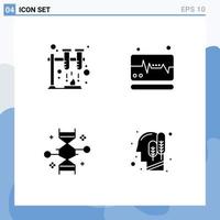 pacote de 4 glifos sólidos criativos de química, modificação genética, cromossoma médico, ecologia, elementos de design de vetores editáveis
