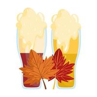 festival oktoberfest, espuma de cerveja e folhas de bordo, celebração tradicional alemã vetor