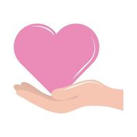 mês de conscientização do câncer de mama, mão segurando um coração rosa, estilo de ícone plano de conceito de saúde vetor
