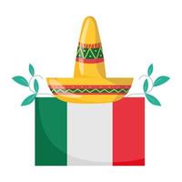 dia da independência mexicana, decoração floral com bandeira de chapéu, viva México é comemorado em setembro vetor