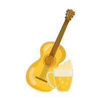 guitarra e caneca de cerveja gelada celebração fundo branco vetor