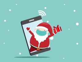 papai noel com caixa de presente no celular vetor