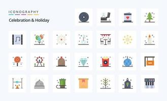pacote de ícones de cores planas de feriado de 25 comemorações vetor