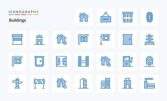 pacote de ícones azuis de 25 edifícios vetor