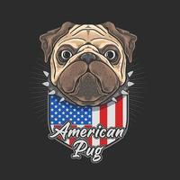 gráfico de vetor de ilustração fofa pug americano