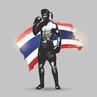 lutador de muay thai com bandeira da tailândia vetor