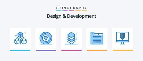 pacote de ícones azul 5 de design e desenvolvimento, incluindo web design. guias. adesivo. aba. camadas. design de ícones criativos vetor
