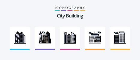 a linha de construção da cidade preencheu o pacote de 5 ícones, incluindo a corporação. prédio. Estado. cidade. o negócio. design de ícones criativos vetor