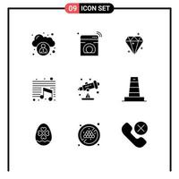 9 ícones criativos sinais e símbolos modernos da escola escola diamante educação música elementos de design de vetores editáveis