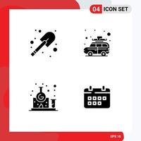 4 ícones criativos sinais e símbolos modernos de elementos de design de vetores editáveis de calendário de ônibus de acampamento de ciência de construção