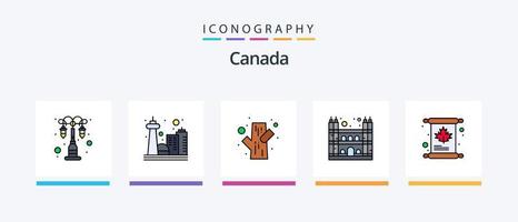 A linha do Canadá encheu o pacote de 5 ícones, incluindo fast food. copo. inuit. Canadá. Cerveja. design de ícones criativos vetor