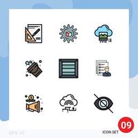 9 interface do usuário pacote de cores planas de linha cheia de sinais e símbolos modernos de elementos de design de vetores editáveis on-line de fogo de foto de bombeiro de caixa