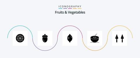 pacote de ícones de glifo 5 de frutas e legumes, incluindo . pardal. frutas. espargos. coco vetor