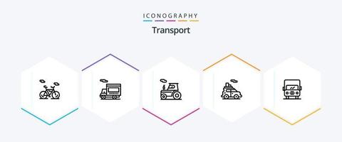 pacote de ícones de 25 linhas de transporte, incluindo caminhão. auto. trator. veículo. carro vetor