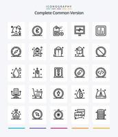 pacote de ícones de contorno criativo completo da versão 25 comum, como relatório. gráfico. rótulo. análise. pulso vetor